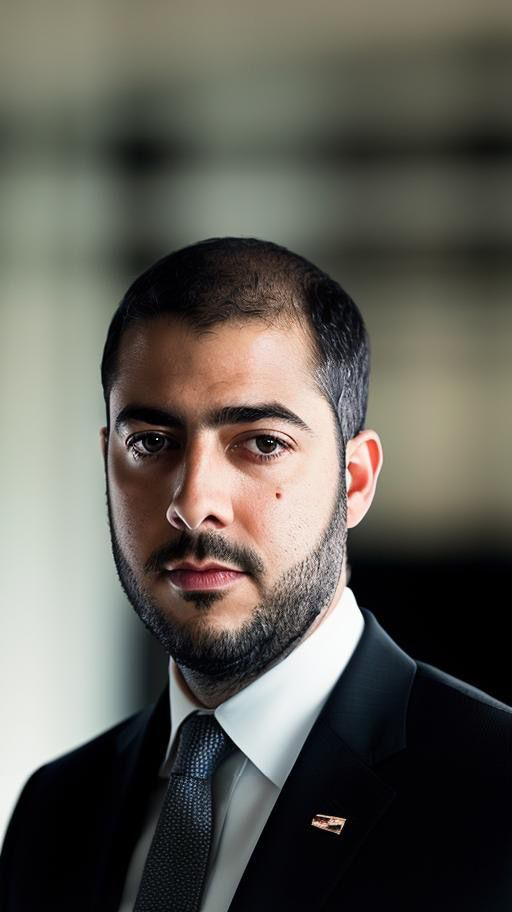 Foto de Guilherme Corrêa. Homem branco de olhos castanhos cabelo e barba curtos e pretos. Usa um terno preto e uma camisa branca e gravata azul escura.